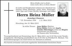 Traueranzeige Heinz Müller