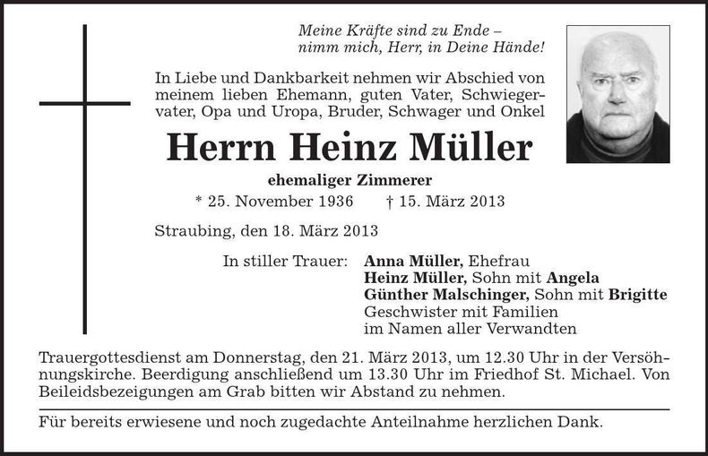 Traueranzeige Heinz Müller