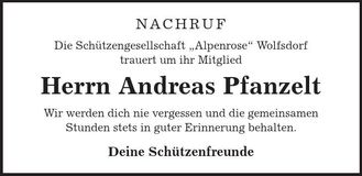 Traueranzeige Andreas Pfanzelt