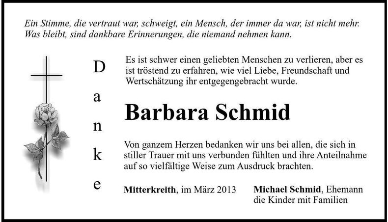 Traueranzeige Barbara Schmid