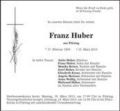 Traueranzeige Franz Huber