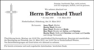 Traueranzeige Bernhard Thurl
