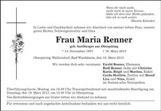 Traueranzeige Maria Renner