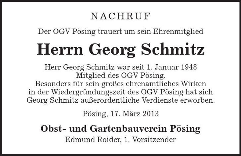 Traueranzeige Georg Schmitz