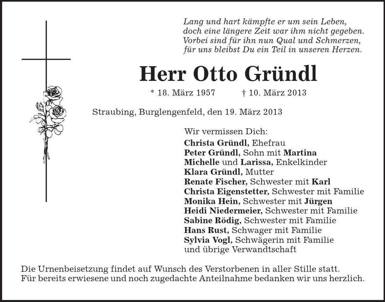 Traueranzeige Otto Gründl