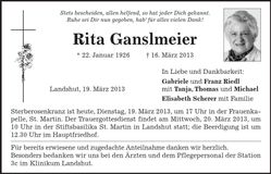 Traueranzeige Rita Ganslmeier