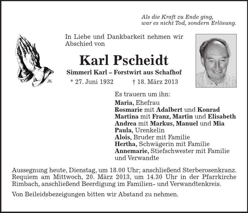 Traueranzeige Karl Pscheidt