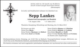 Traueranzeige Sepp Lankes
