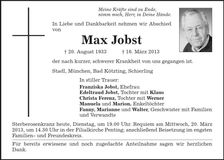 Traueranzeige Max Jobst