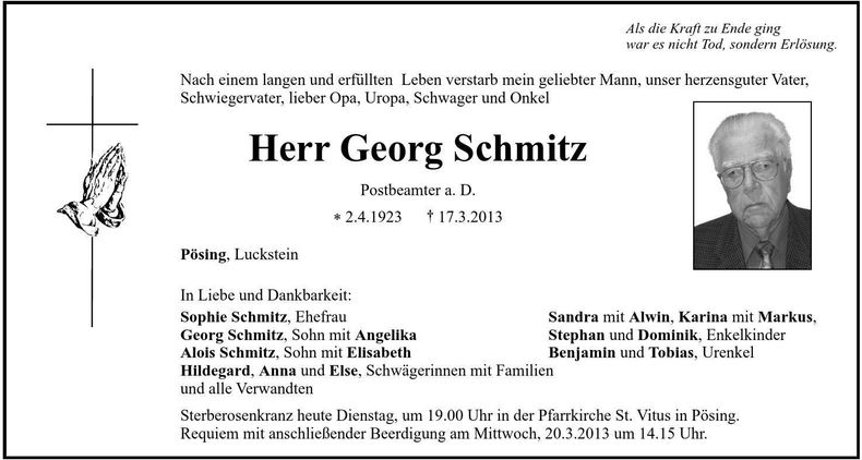 Traueranzeige Georg Schmitz