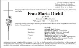 Traueranzeige Maria Dichtl