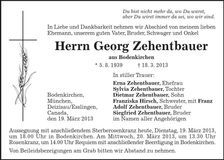 Traueranzeige Georg Zehentbauer