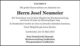 Traueranzeige Josef Neumeier