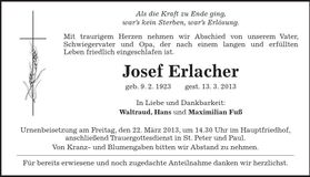 Traueranzeige Josef Erlacher