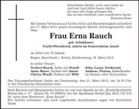 Traueranzeige Erna Rauch