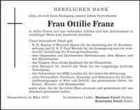 Traueranzeige Ottilie Franz