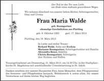 Traueranzeige Maria Walde