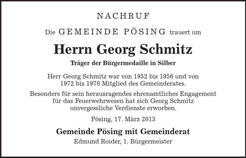 Traueranzeige Georg Schmitz