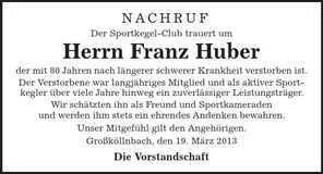 Traueranzeige Franz Huber