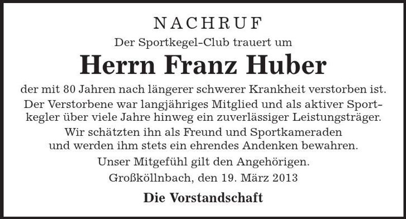 Traueranzeige Franz Huber