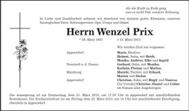 Traueranzeige Wenzel Prix