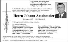 Traueranzeige Johann Ameismeier