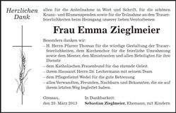 Traueranzeige Emma Zieglmeier