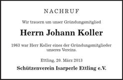 Traueranzeige Josef Koller