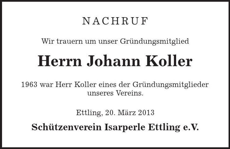 Traueranzeige Josef Koller