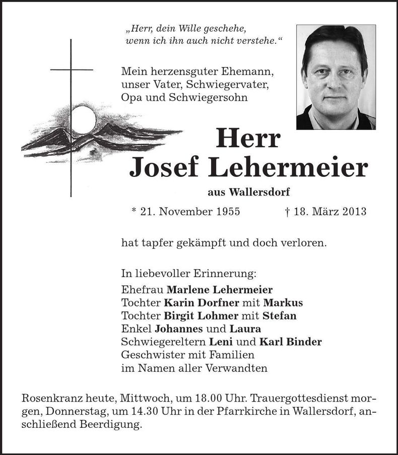 Traueranzeige Josef Lehermeier