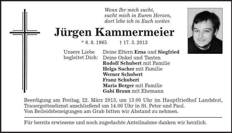 Traueranzeige Jürgen Kammermeier
