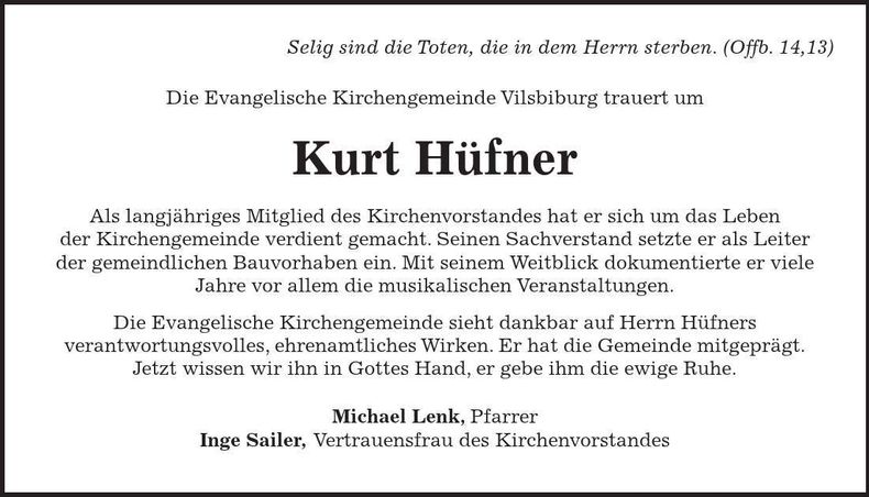 Traueranzeige Kurt Hüfner