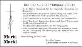 Traueranzeige Maria Markl