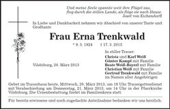 Traueranzeige Erna Trenkwald