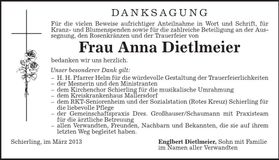 Traueranzeige Anna Dietlmeier