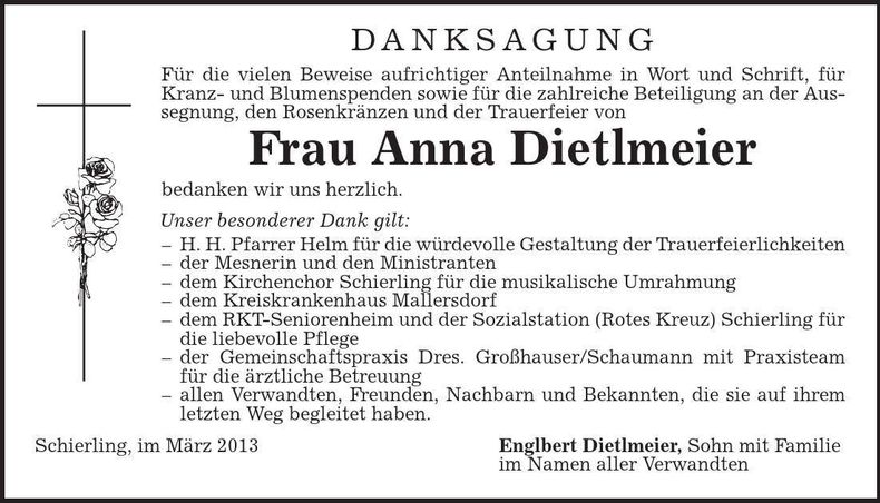 Traueranzeige Anna Dietlmeier