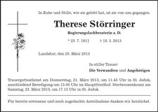 Traueranzeige Therese Störringer