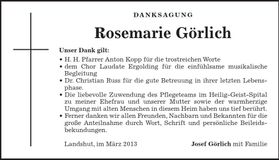 Traueranzeige Rosemarie Görlich