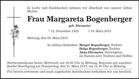 Traueranzeige Margareta Bogenberger