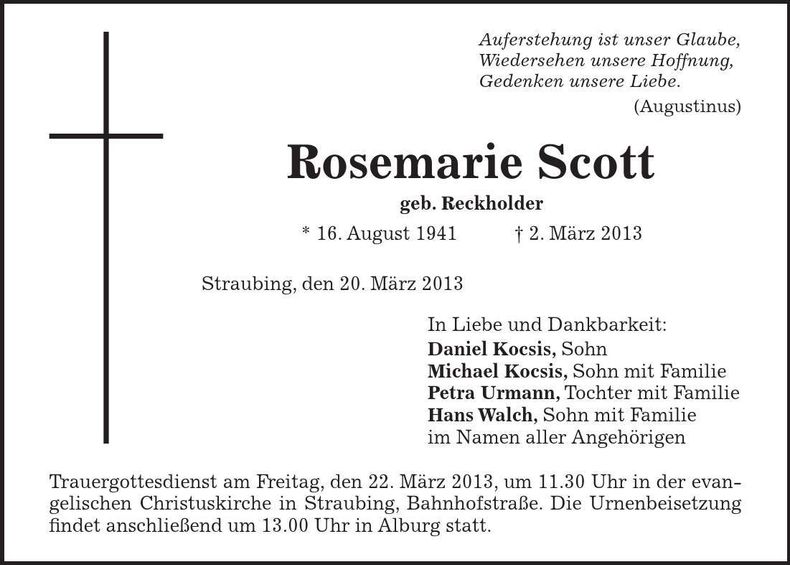 Traueranzeige Rosemarie Scott