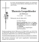 Traueranzeige Theresia Leopoldseder
