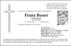 Traueranzeige Franz Bauer