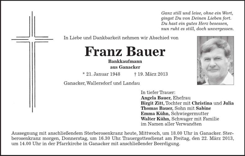 Traueranzeige Franz Bauer