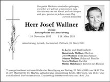 Traueranzeige Josef Wallner