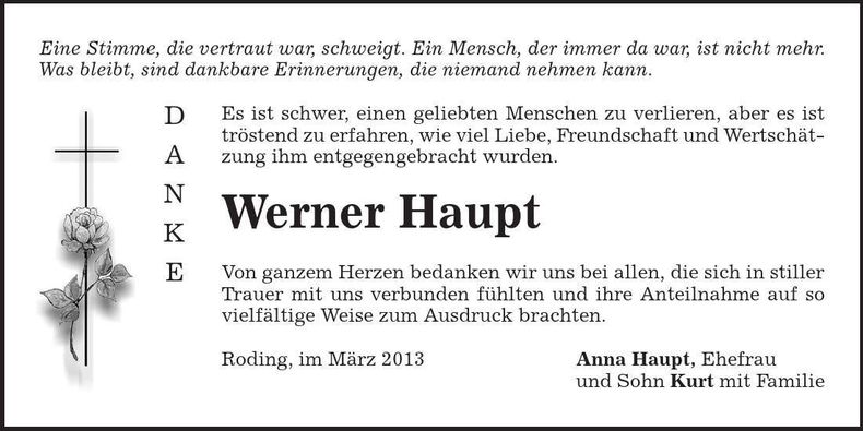 Traueranzeige Werner Haupt