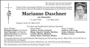 Traueranzeige Marianne Daschner