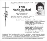 Traueranzeige Maria Wankerl