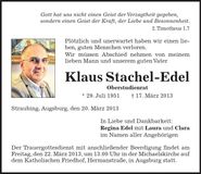 Traueranzeige Klaus Stachel-Edel