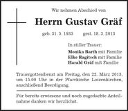 Traueranzeige Gustav Gräf