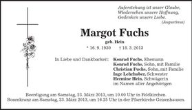 Traueranzeige Margot Fuchs